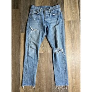 Levis 501 Original Fit Jeans Womens 25 Light Blue Good Distressed Raw Hem